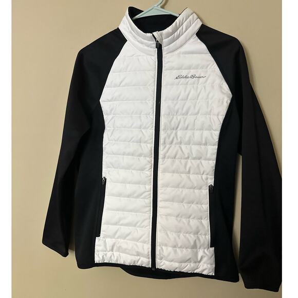 Eddie Bauer Jacket Emberlite Hybrid Zip Up Puffer White Black Womens Large - Picture 3 of 8